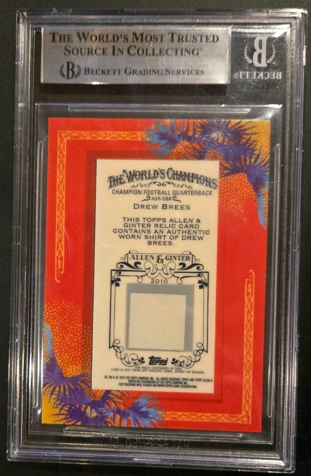 Drew Brees 2010 Allen & Ginter Relic. BGS 8.5 Authentic Game Mini Patch Saints - Image 2 of 2