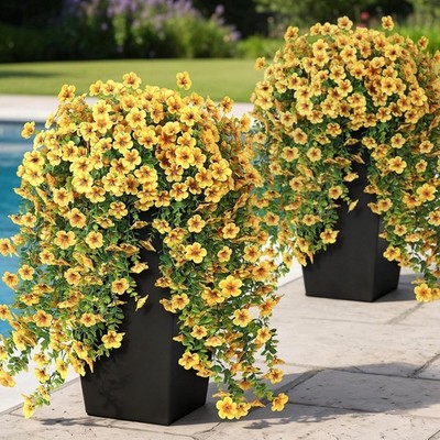 Artificial Hanging Morning Glory Flowers Set of 4 Silk Fake Outdoor Garden Decor