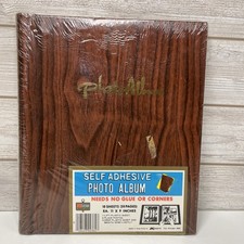 Vintage Sealed 11  x9  Self Adhesive Photo Album 10 Sheets 20 Pgs Wood Pattern