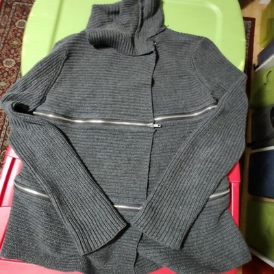 Rock & Republic Cardigan Sweater Women's Large Chain Knit Zippers Long Sleeve