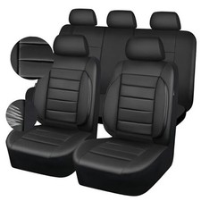 CAR PASS Leather Seat Covers Full Set Universal Water Resistant 3D All Black