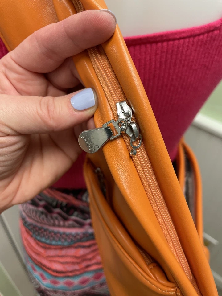 Preowned Sash Bag Amalfi Coast Faux Leather Sling Orange Crossbody Adjustable - Image 3 of 4