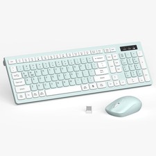 Wireless Keyboard and Mouse Combo, Full-Sized Wireless Keyboard and Adjustabl...