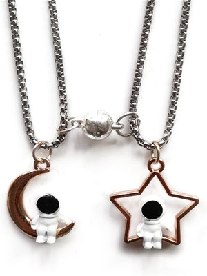 2Pcs Stainless Steel Mutual Attraction Couples Matching Spaceman Pendant Necklac