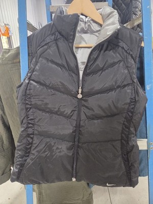 Nike Silver And Black Reversible Goose Down Puffer Vest, Women's Medium Y2K