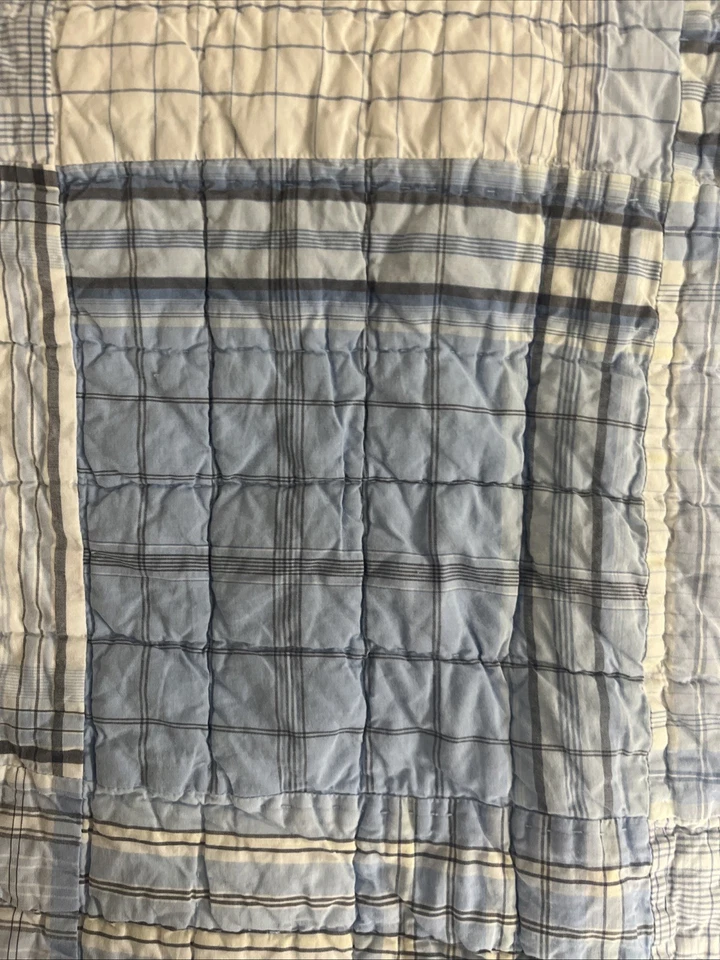 ЛОСКУТНОЕ ОДЕЯЛО NAUTICA СИНЕ-ЖЕЛТЫЕ ЧЕРНО-БЕЛЫЕ ПОЛОСКИ КЛЕТЧАТОЕ (1) ДВОЙНОЕ 64X86 - Изображение 3 из 4