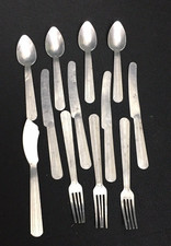 Vintage Aluminum Child's Toy Silverware Flatware Play Set Made USA 12pc