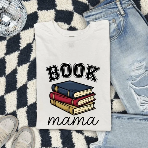 Bold Graphic Stacked Books Tee Lover Moms Vintage Script Font Shirt Cozy T-Shirt - product listing photo