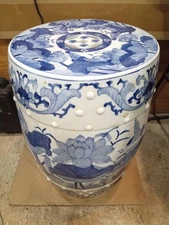 US SELLER - Blue White Chinoiserie Oversized Chinese Porcelain Garden Stool