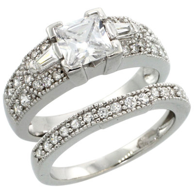 Anello Beniamino In Argento 925 Con Zirconi Chiari - Solitario Taglio Princess Per Fidanzamento, Imballo Originale