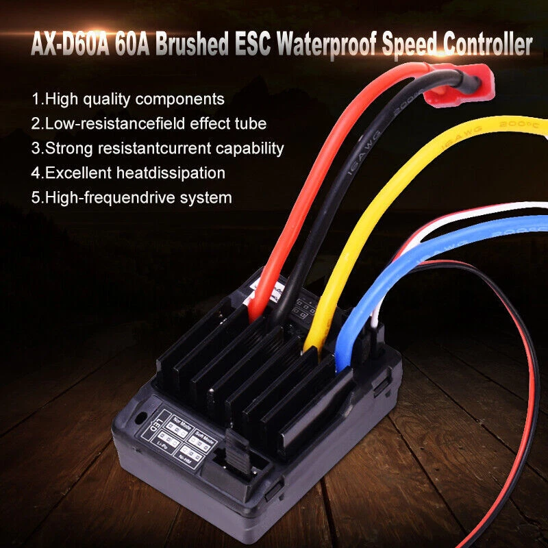 AX-D60A 60A Brushed ESC Waterproof Speed Controller for 1/10 RC Car Truck Boat - Image 3 of 4