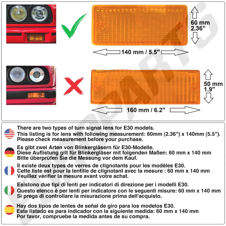 BMW E30 1986 modelo temprano parachoques de metal naranja señal de giro intermitente conjunto de lentes Foto 2 de 4