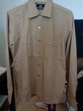 NOS 50s-60s SHIRTCRAFT Slightly Iridescent Khaki Crest Loop Collar Long Sleeve M