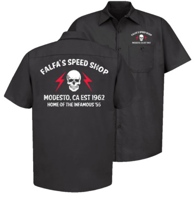 Falfas Speed Shop Black Button Down Shop Shirt Red Kap 1955 Chevy Graffiti