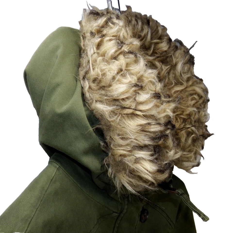 Abrigo Hollister con Capucha Mediano Caqui Verde Forrado Piel Sintética Forrado Capucha Desmontable Foto 3 de 4