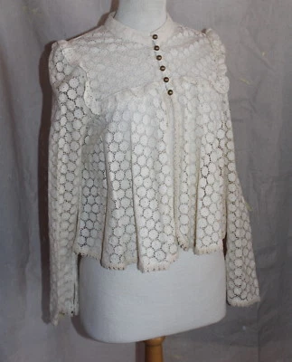 FREE PEOPLE Ivoire Victorien Funky à Volants Complexe Dentelle Floral Veste Sz S - Photo 1/4