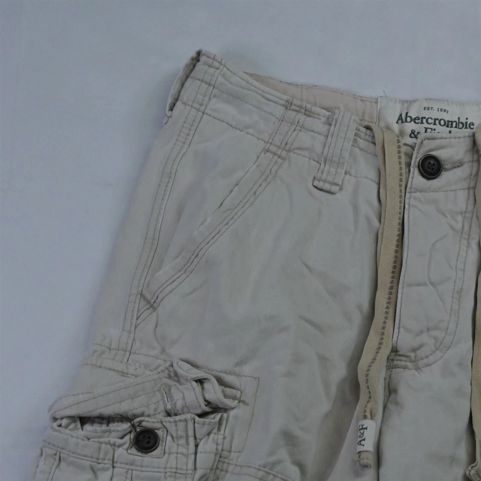 Abercrombie & Fitch 28 x 10" Khaki Distressed Thick Fatigue Cargo Shorts - Image 2 of 4