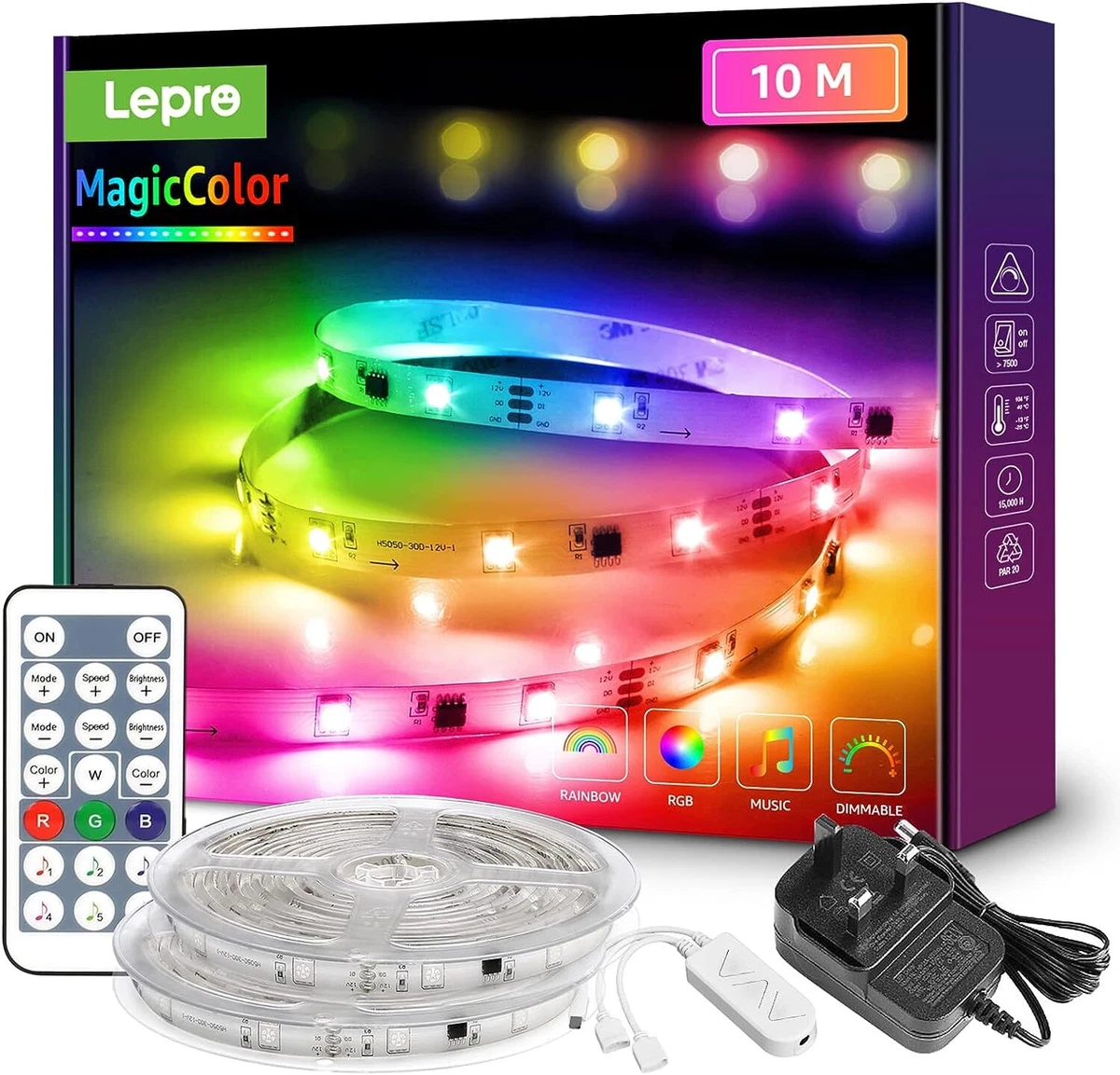 Lepro 10M Dreamcolor LED Strip Lights With Remote RGBIC Colour Changing 6  Music