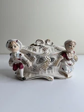 Vintage Porcelain Trinket Dish - Victorian Style Man & Woman - Grapes - Japan
