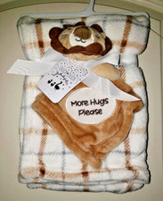 DUCK DUCK GOOSE -PLAID BLANKET 30" X 40"  SECURITY "MORE HUGS PLEASE" LION SET
