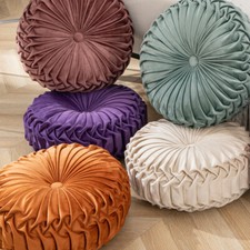 Round Throw Pillow Velvet Pleated Round Pillow Meditation Cushion for Couch