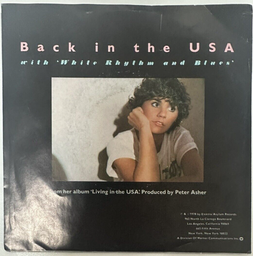 Linda Ronstadt BACK IN THE USA, WHITE RYTHM AND BLUES (45 R&R) #45519 PLAYS VG+ - Picture 2 of 6