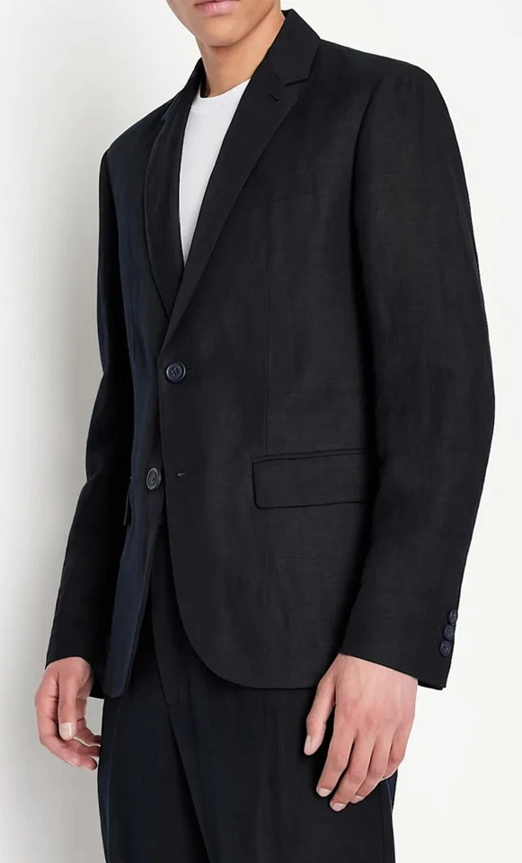 Armani Exchange Mens Black Two Button Modern-fit Stretch Casual Blazer Jacket 38 - Image 2 of 4