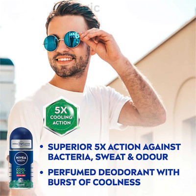 Nivea Men Cool Kick Freezy Green Extra Dry Roll-On Deodorant 50ml x 2 pcs