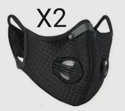 2er Pack Gesichtsmaske Anti Verschmutzung PM2,5 zwei Lüftungsgitter mit Filter wiederverwendbar waschbar