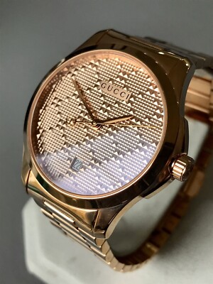 Original Gucci 38mm Swiss Designer Uhr Rosegold YA126482 G-timeless
