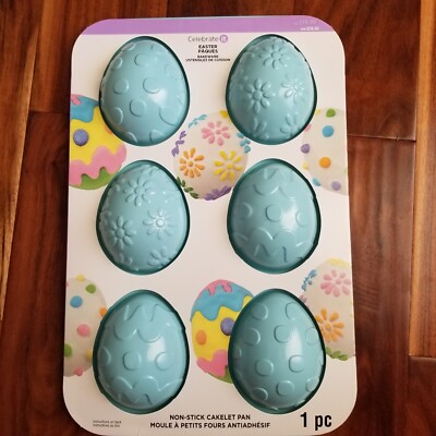 Celebrate It Non-Stick 6 Cavity CAKELET Easter Egg Cake Pan NEW