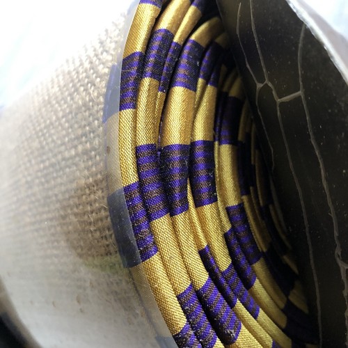 D. Stevens Dupion HARLEQUIN Wired Fine Ribbon 4" x 10yds Yellow And Purple LSU - Picture 3 of 8