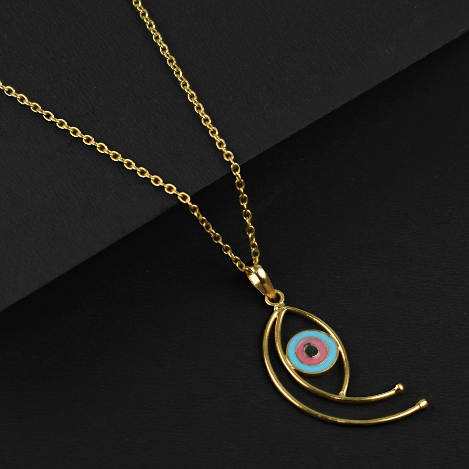 Gold Plated Dainty Eye Design Charm Chain Necklace Vintage Women Fashion Jewelry