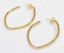 HSN Technibond 14K Yellow Gold Over Sterling Silver Pointed Oval Hoop Earrings
