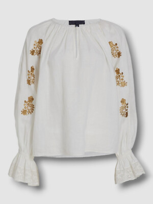 $595 Nili Lotan Women's White Fleurine Embroidered Blouse Top Size S
