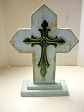 Cross by Transpac, Metal & Wooden, Free Standing, 9" x 6.5", Blue, Brand New