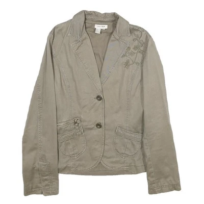 ZARA Womens Beige Cotton Jacket L Button Plain Floral Embroidered Detail - Image 1 of 4