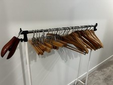 LOT OF 36 VINTAGE Wooden Hangers Some Plain Some Advertising Stores