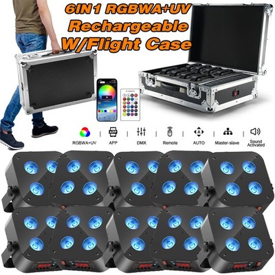 6IN1 Rechargeable Par Light RGBWA+UV LED DMX Wireless Wash DJ Up-Light W/Case