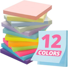 Sticky Notes, 12 Pads, 3x3 inches, Soft Pastel Self-Stick Note Pads, Perfect for