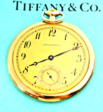 TIFFANY  Co 18K GOLD POCKET WATCH 1940s RARE ULTRA THIN RUNS GREAT HOLDER  BOX
