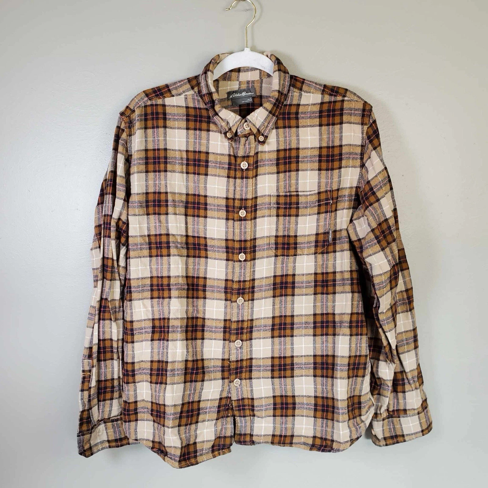 Eddie Bauer Flannel Shirt Long Sleeve Button Up Mens Large Outdoors L