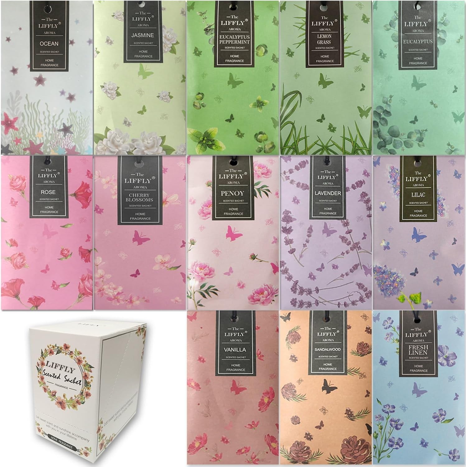 13 Scents Scented Sachets for Drawers and Closets 14 Packs Lavender Rose Jasm...
