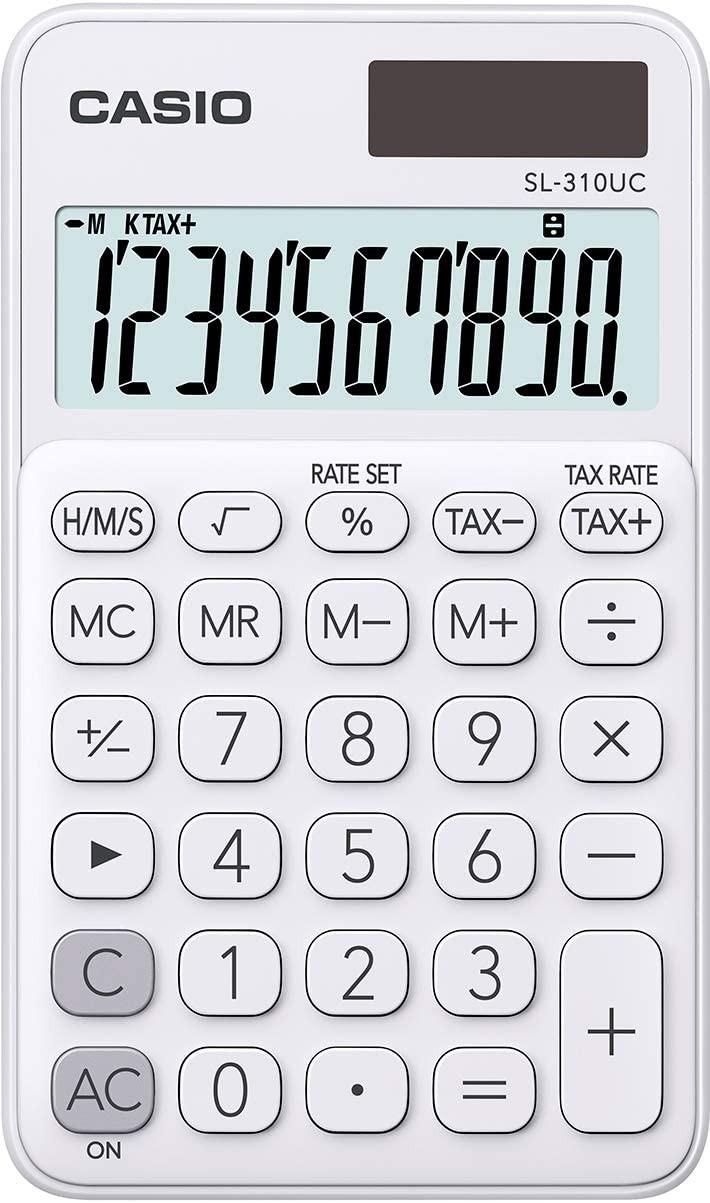 Calculatrice Casio SL-310UC-WE blanche de poche solaire 10 digits