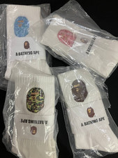BAPE A Bathing Ape Socks 4 Pairs White Men  s L US 6-12 New Fast Ship USA