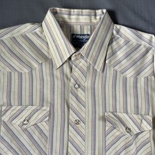 Vintage Wrangler Shirt Mens 17 Long Sleeve Striped Pearl Snap Western USA 70s