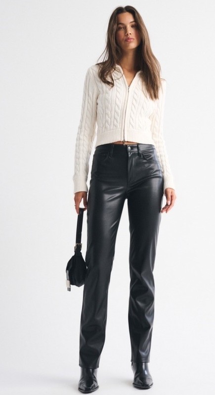 Abercrombie & Fitch Black Vegan Leather 90s Straight Pants Size 14
