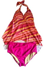 Kim Gravel Swimsuits Halter Top Brief Set Tequila Sunrise 10 Pink