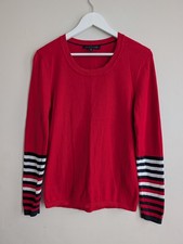 Tommy Hilfiger Sweater Womens Small Red White Black Striped Long Sleeve Classic