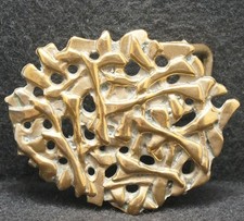 XE27145 NOS VINTAGE 1970s ABSTRACT ARTWORK UNISEX SOLID BRONZE BELT BUCKLE
